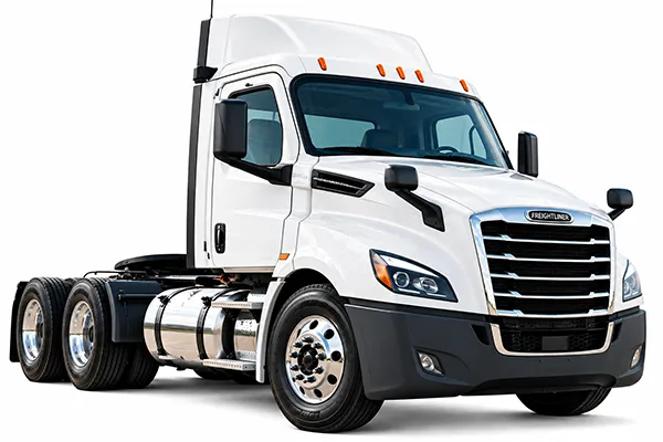 One new white Freightliner Cascadia day cab